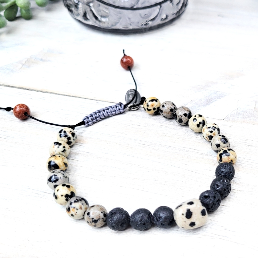 Dalmatian Jasper and Lava Stone Bracelet